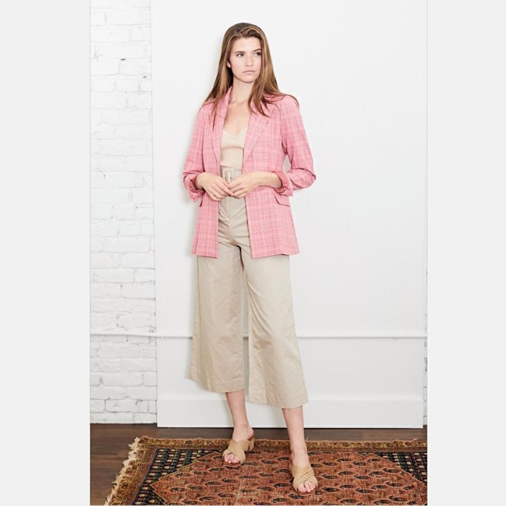 Just Female Maxime Single Breasted Pink Check Plaid Blazer Size S NWT $239 - Picture 2 of 13